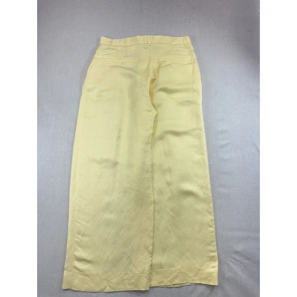 H&M Womens 14 Yellow Linen Blend Wide Leg Pleated Trousers Pants NWT
